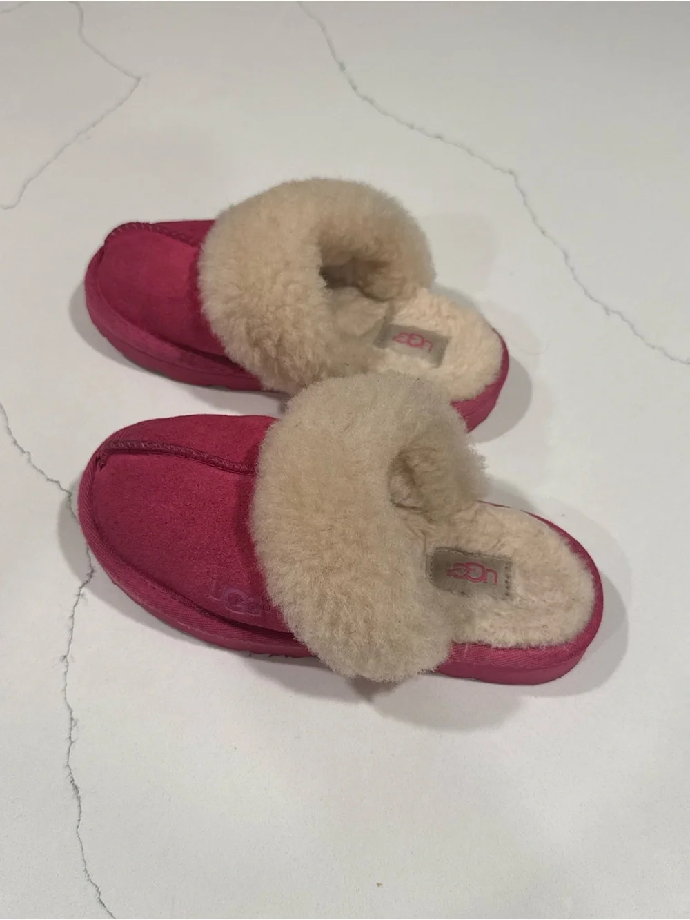 UGG Kids Cozy II Pink Azalea Suede Sheepskin Slippers Girls Size 12